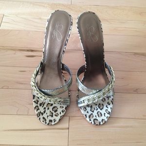 Soloro Gold and Leopard Stiletto Slides